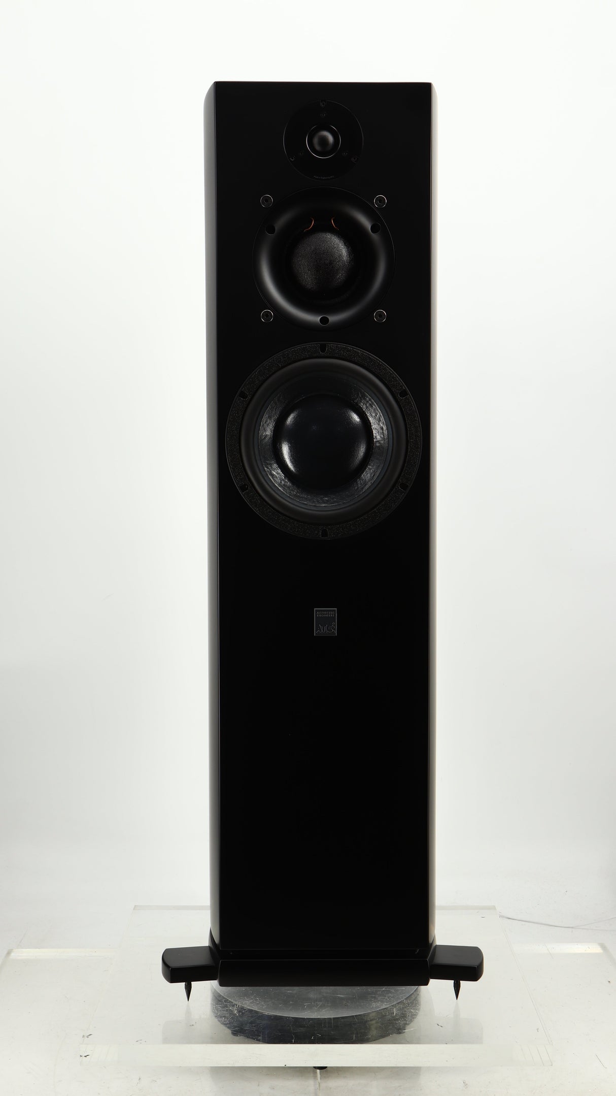 Front view of a used ATC SCM40 Floorstanding Speaker in a satin black finish