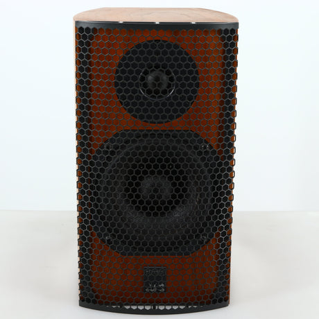 Front view of a used ATC SCM7 Standmount Speaker in a cherry finish showing the grille