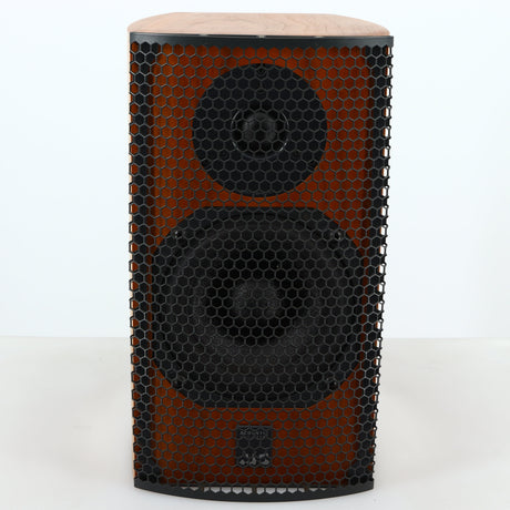 Front view of a used ATC SCM7 Standmount Speaker in a cherry finish showing the grille