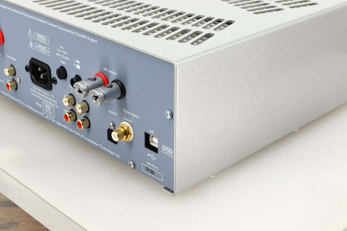 Rear right corner view of a used ATC SIA2-100 Integrated Amplifier in Silver finish 