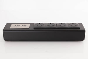 Front view of a used Atlas EOS Modular 4-Way Mains Block in a Black finish