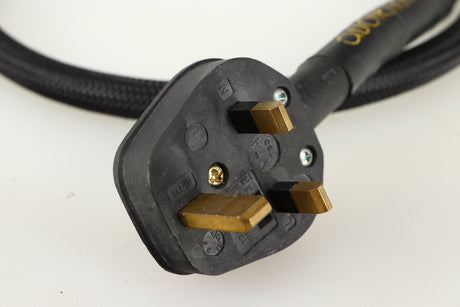 Close up of a used Audience PowerChord Mains Cable 1.2m showing plug