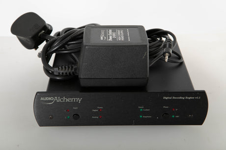 Front view of a used Audio Alchemy Digital Decoding Engine v1.1 with power supply