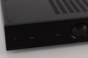 Close up of a used Audio Analogue AACento Integrated Amplifier in a Black finish showing some of the fascia