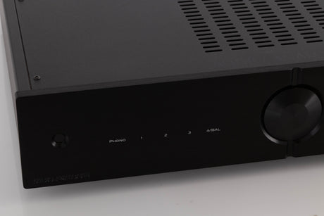 Close up of a used Audio Analogue AACento Integrated Amplifier in a Black finish showing some of the fascia