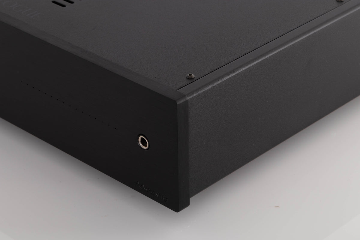 Front right corner of a used Audio Analogue AACento Integrated Amplifier in a Black finish