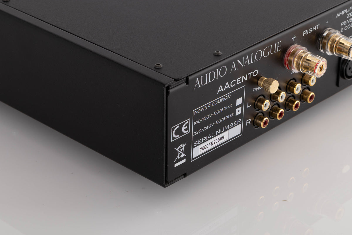 Rear right corner of a used Audio Analogue AACento Integrated Amplifier in a Black finish