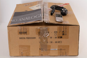 Box of a used Audio Analogue Maestro CD Player in Silver with mains cable, manual, and remote