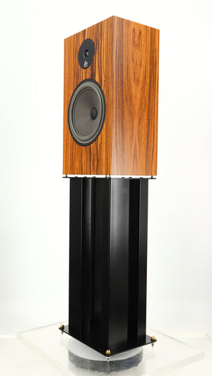 Front right corner of a used Audio Note AN-K/SPe Standmount Speaker W/ Stand in a palisander finish