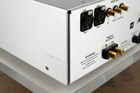 Rear left corner view of a used Audio Research DSi200 Integrated Amplifier in silver finish 