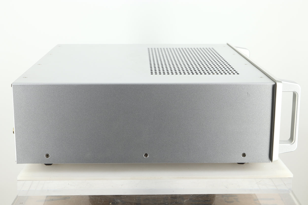 Side view of a used Audio Research DSi200 Integrated Amplifier in silver finish 