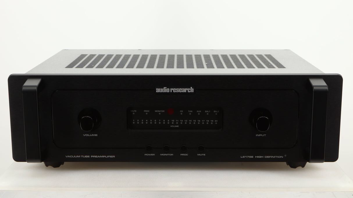 Front view of a used Audio Research LS17SE Pre Amplifier in a black finish
