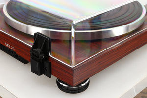 Rear right corner view of a used Audio Technica AT-LPW50BT Turntable in Rosewood finish