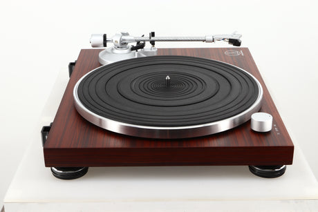 Side view of a used Audio Technica AT-LPW50BT Turntable in Rosewood finish 