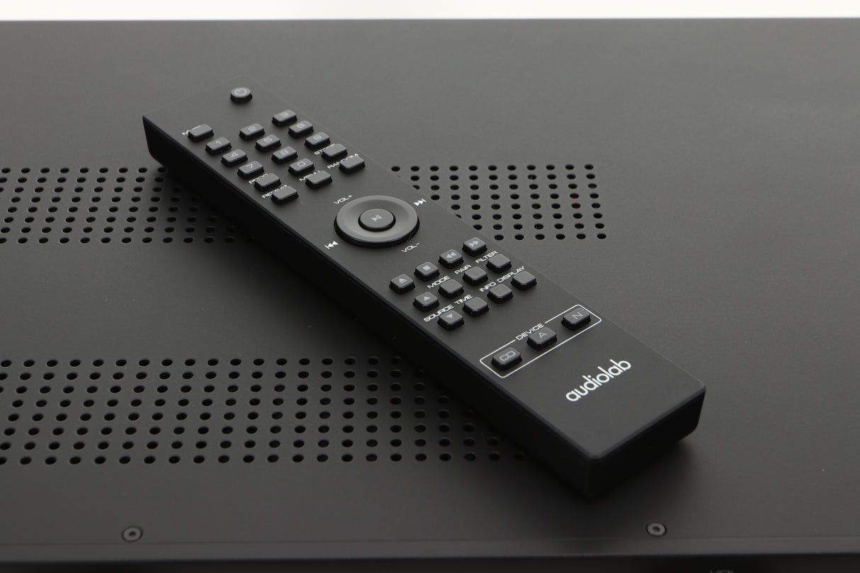 Close up view of a used Audiolab 6000A Integrated Amplifier in Black finish