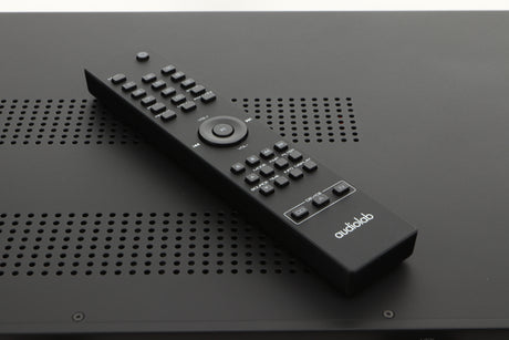 Close up view of a used Audiolab 6000A Integrated Amplifier in Black finish