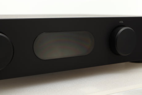 Close up view of a used Audiolab 6000A Integrated Amplifier in Black finish