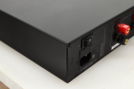 Rear left corner view of a used Audiolab 6000A Integrated Amplifier in Black finish