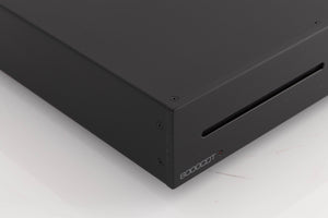 Front left corner of a used Audiolab 6000CDT CD Transport in a Black finish