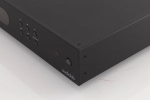 Front right corner of a used Audiolab 6000CDT CD Transport in a Black finish