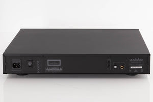 Rear view of a used Audiolab 6000CDT CD Transport in a Black finish showing Mains Input, Optical Output and Digital Output