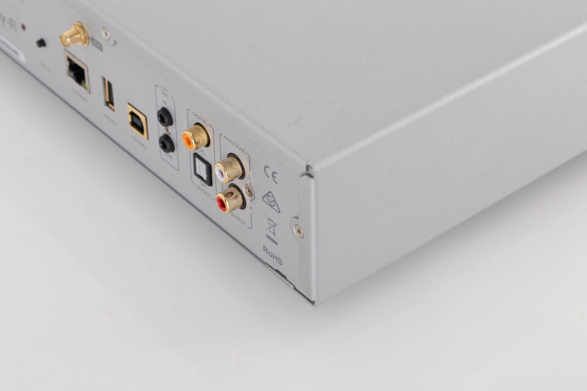 Rear left corner of a used Audiolab 6000N Play Network Streamer in a Silver finish