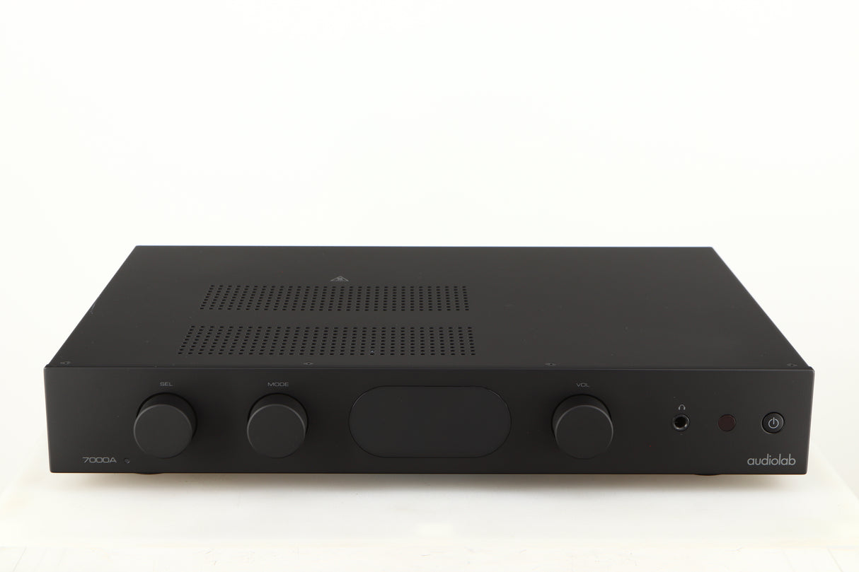 Front view of a used Audiolab 7000A Integrated Amplifier in a black finish