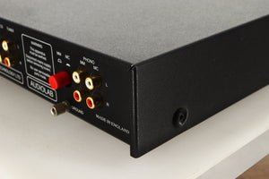 Rear right corner view of a used Audiolab 8000A Integrated Amplifier in Black finish