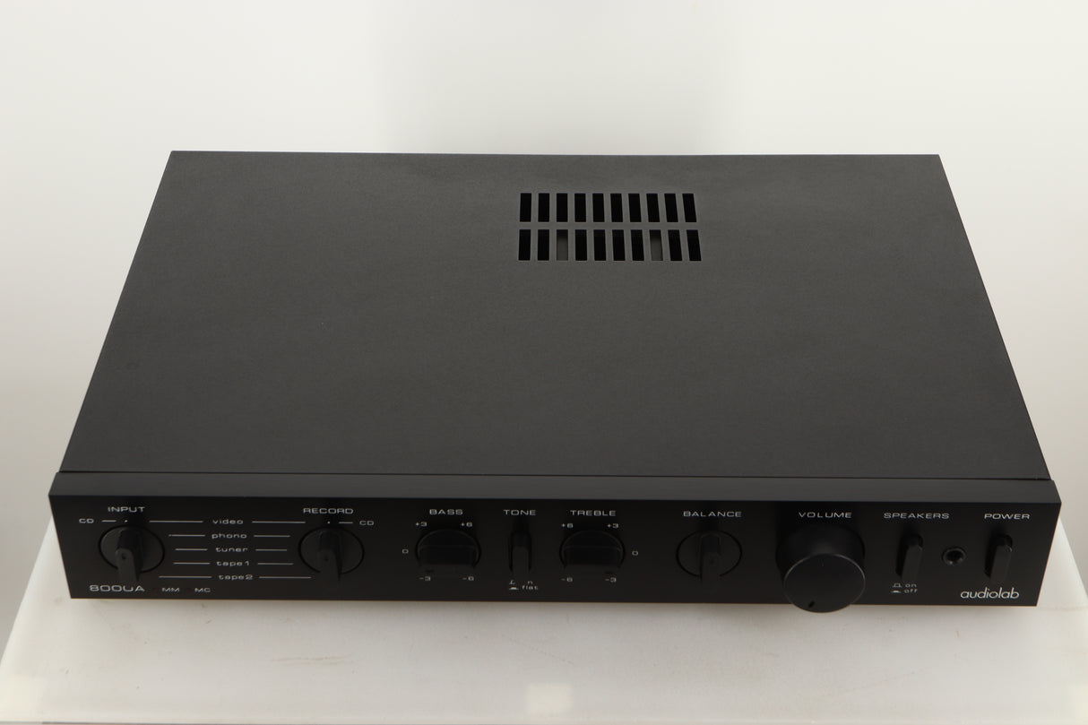 Top view of a used Audiolab 8000A Integrated Amplifier in Black finish