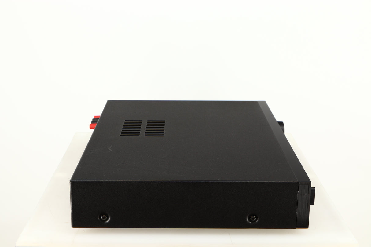Left side view of a used Audiolab 8000A Integrated Amplifier in a black finish