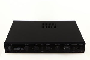 Top of a used Audiolab 8000A Integrated Amplifier in a black finish