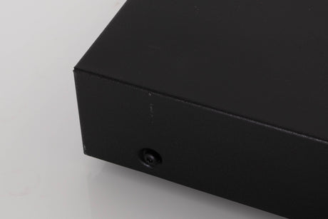 Close up of a used Audiolab 8000C Pre Amplifier in a Black finish showing marks on left side