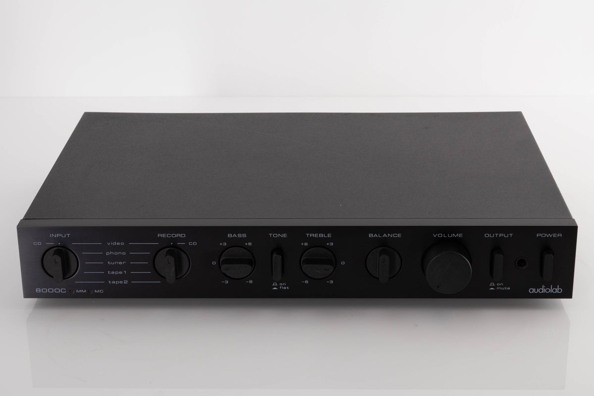 Front view of a used Audiolab 8000C Pre Amplifier in a Black finish