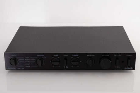 Front view of a used Audiolab 8000C Pre Amplifier in a Black finish