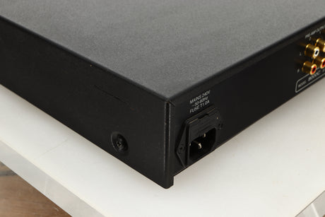 Rear left corner view of a used Audiolab 8000C Pre Amplifier in Black finish