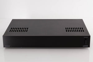 Front view of a used Audiolab 8000P Power Amplifier in a Black finish