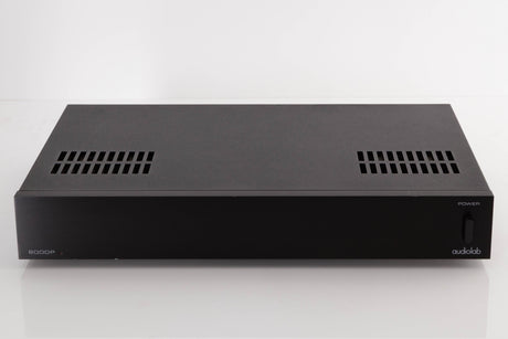 Front view of a used Audiolab 8000P Power Amplifier in a Black finish