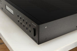 Front right corner of a used Audiolab 8200CDQ CD Player in a black finish