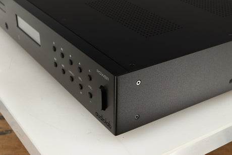 Front right corner of a used Audiolab 8200CDQ CD Player in a black finish