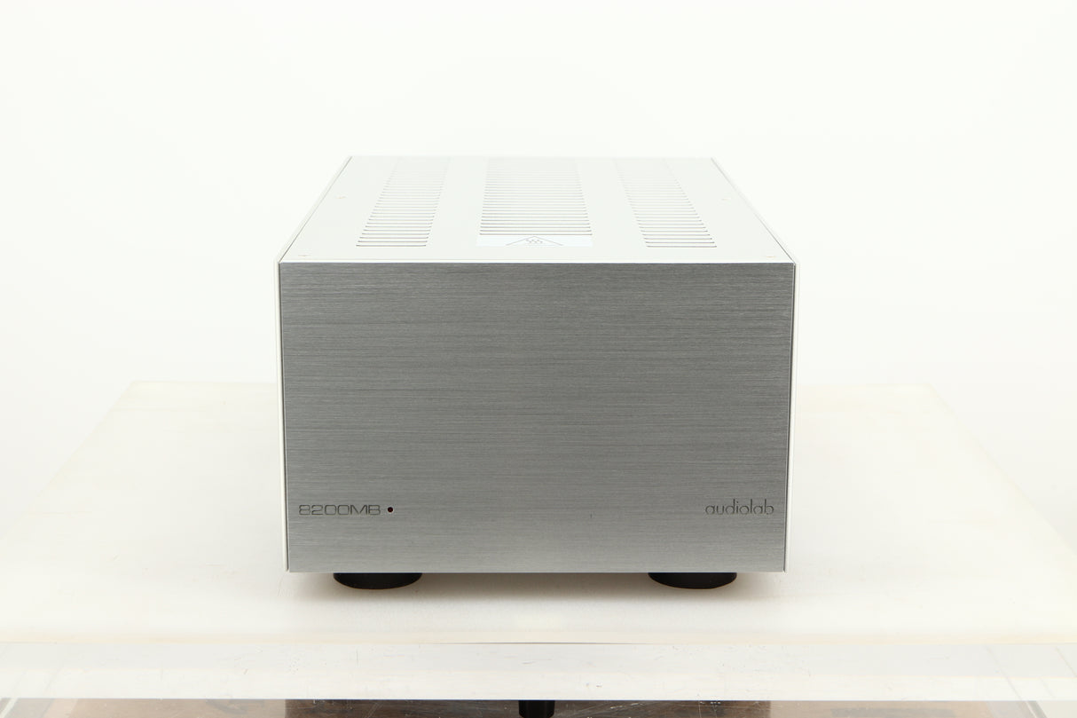 Front view of a used Audiolab 8200MB Monoblock Power Amplifiers in Silver finish 