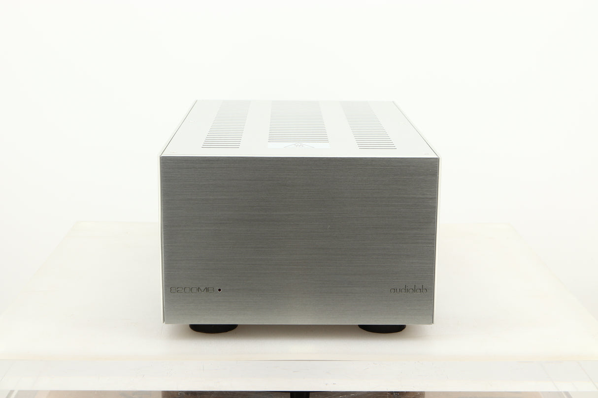 Front view of a used Audiolab 8200MB Monoblock Power Amplifiers in Silver finish 