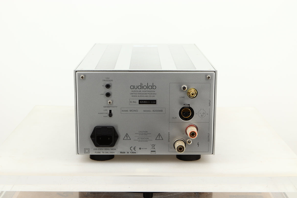 Rear view of a used Audiolab 8200MB Monoblock Power Amplifiers in Silver finish 