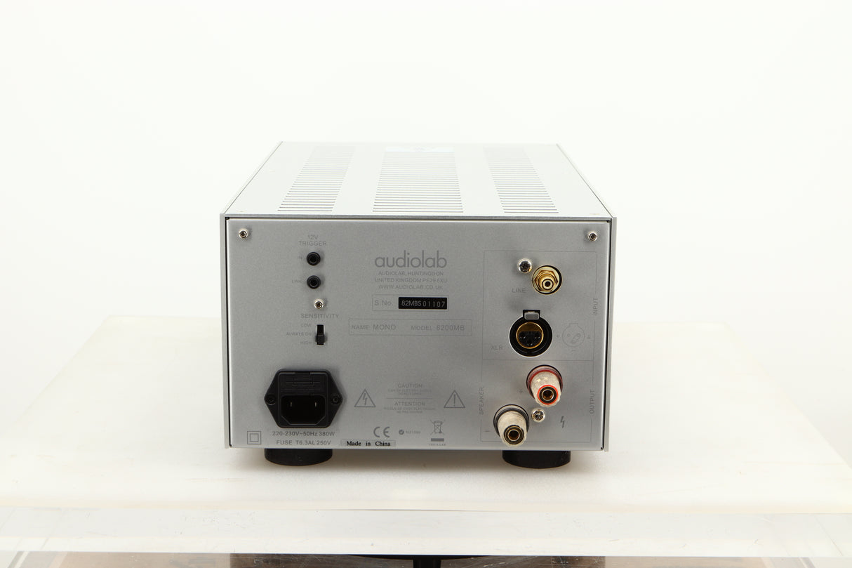 Rear view of a used Audiolab 8200MB Monoblock Power Amplifiers in Silver finish 
