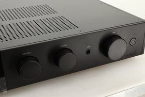 Close up view of a used Audiolab 9000A Integrated Amplifier in Black finish