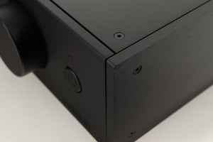 Close up view of a used Audiolab 9000A Integrated Amplifier in Black finish