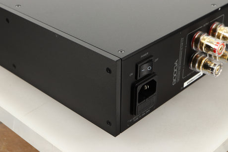 Rear left corner view of a used Audiolab 9000A Integrated Amplifier in Black finish