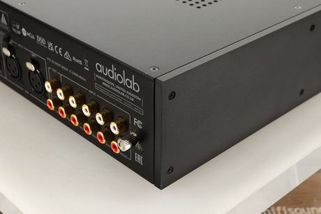 Rear right corner view of a used Audiolab 9000A Integrated Amplifier in Black finish