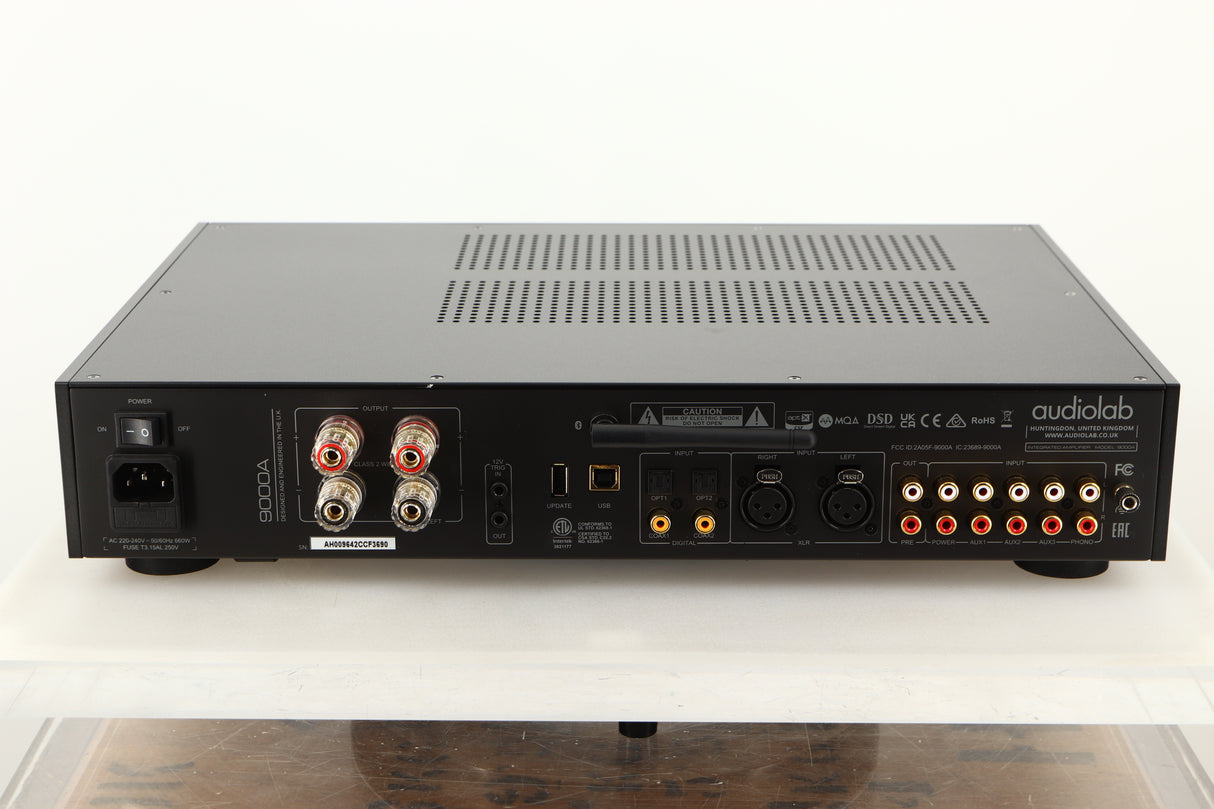 Rear view of a used Audiolab 9000A Integrated Amplifier in Black finish