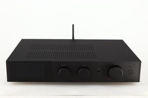 Front view of a used Audiolab 9000A Integrated Amplifier in a black finish