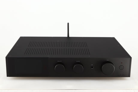 Front view of a used Audiolab 9000A Integrated Amplifier in a black finish